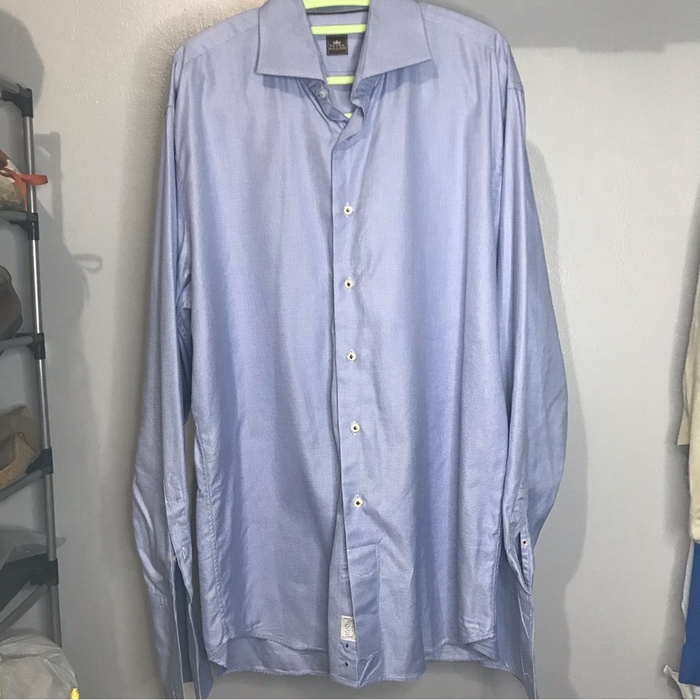 Peter Millar Mens Gingham Dress Shirt Button Up Blue French Cuff SZ 17/43